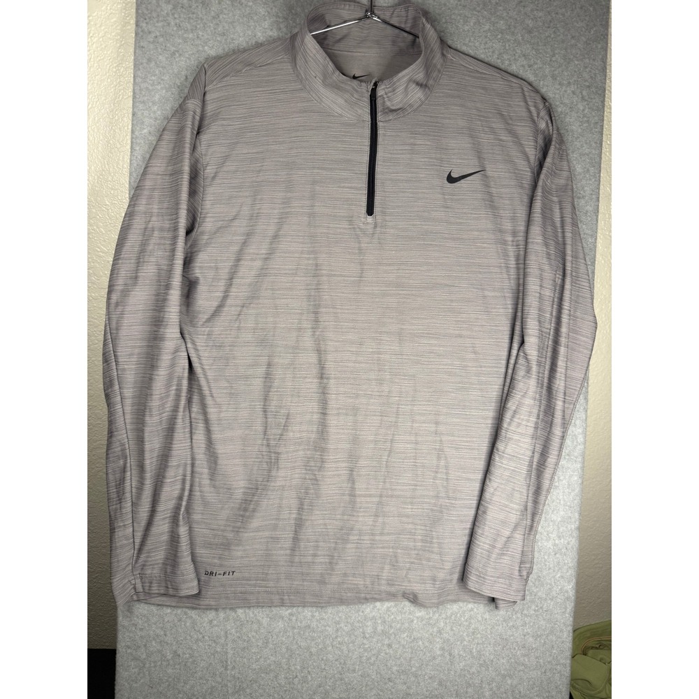 Nike Dri-FIT Mens Large Gray Heather Space Dye Quarter Zip Pullover Active Top